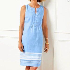 Talbots Blue Stripe Linen Popover Sleeveless Dress Blue Size 12